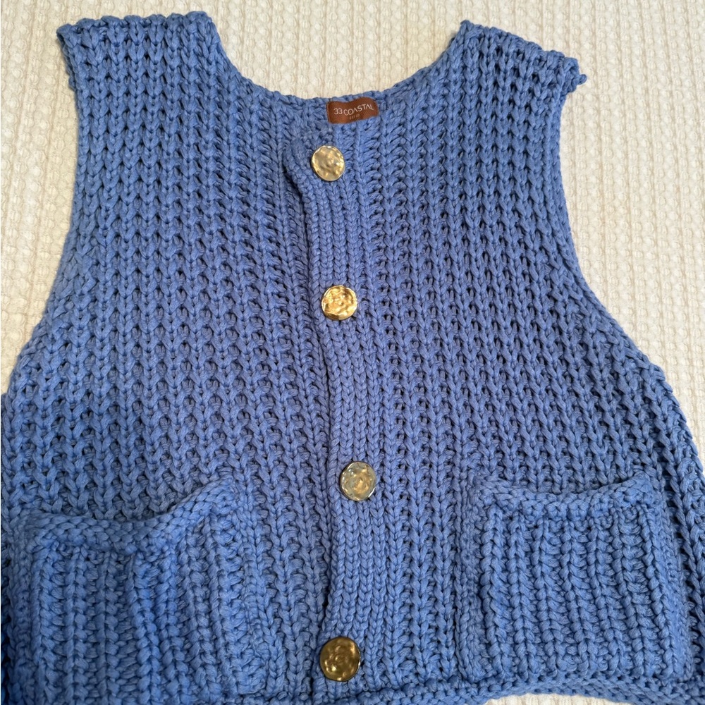 Brooks Blue Knit Cardigan Vest